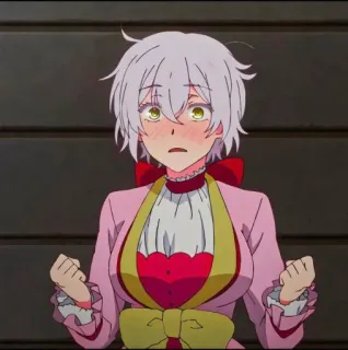 💖 anime, blushing, white hair, red bow, worried, nervous telegram sticker
