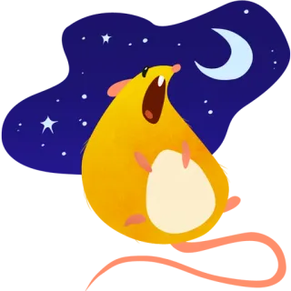 😱 仓鼠, 月亮, 星星, 夜晚, 动物, 可爱, 卡通 telegram sticker
