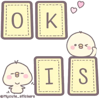 😁 OK IS carino, uccello, animale, giallo, adesivo, testo, ok, cuori telegram sticker