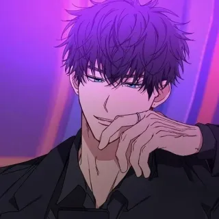 💍 アニメ, イケメン, 男, キャラクター, 紫, ネオン, アート telegram sticker