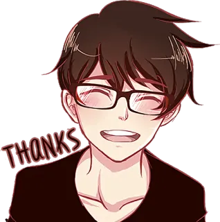 ☺️ THANKS grazie, anime, cartone animato, uomo, occhiali, gratitudine, parola telegram sticker