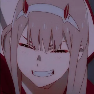 🇯🇵 Zero Two Darling in the Franxx anime, Zero Two, Darling in the Franxx, horns, smirk, expression whatsapp sticker