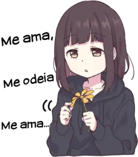 🤔 Me ama, Me odeia, Me ama... anime girl, flower, pensive, emotional, cute, cartoon telegram sticker