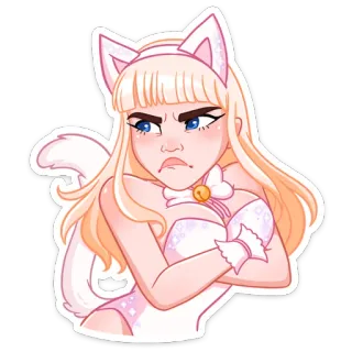 🙅‍♀ кот, девушка, женщина, милый, блондинка, уши, аниме, фурри whatsapp sticker