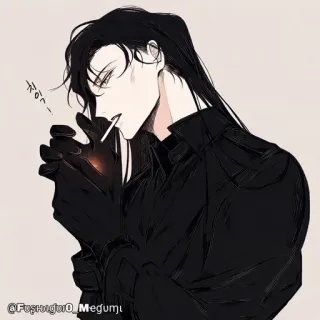 🚬 hombre, fumando, cigarrillo, guantes, pelo largo, anime, manga, persona whatsapp sticker
