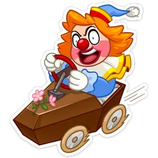🚕 clown, voiture, cercueil, effrayant, flippant, dessin animé, conduite whatsapp sticker