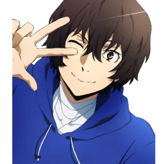 😉 Anime, Charakter, Friedenszeichen, lächelnd telegram sticker
