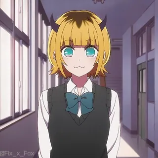 😏 アニメガール, 角, 制服, 可愛い, ショートヘア, 青い目 telegram sticker