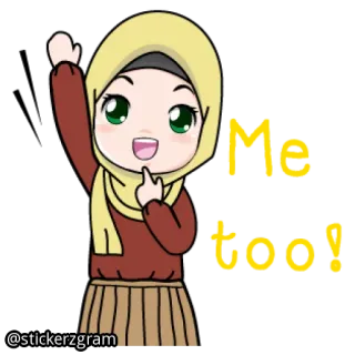 😀 Me too! Cartone animato, Ragazza, Hijab, Accordo, Musulmano whatsapp sticker