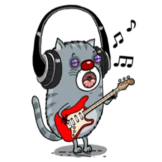 🎧 고양이, 기타, 음악, 헤드폰, 동물 telegram sticker