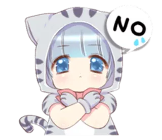 🙅‍♂ NO kot, anime, smutny, słodki, naklejka telegram sticker
