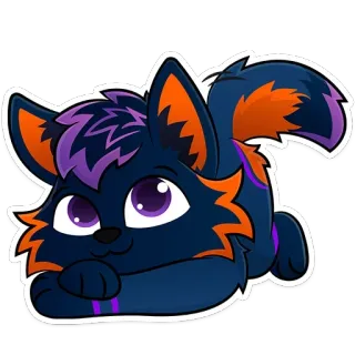 😜 dier, schattig, vos, cartoon, paars, oranje telegram sticker