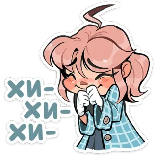 🤭 хи-хи-хи- süß, rosa Haare, Mädchen, Kichern, Anime, Cartoon, glücklich telegram sticker