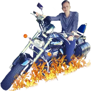 🏍 motocykl, płomienie, mężczyzna, pojazd, transport telegram sticker