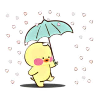 🐥 cute, duck, umbrella, rain, hearts, cartoon, kawaii, adorable telegram sticker