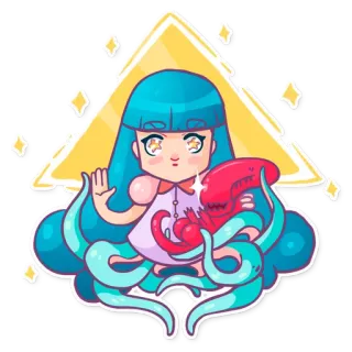 👽 Alien, Tentáculos, Chibi, Lindo, Dibujos animados, Anime, Chica, Ilustración telegram sticker
