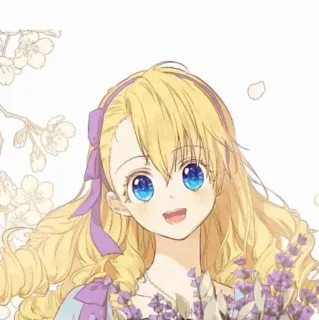 🎀 chica anime, pelo rubio, ojos azules, dibujos animados, linda, flores whatsapp sticker