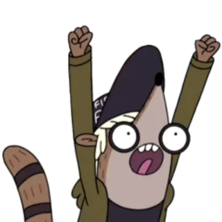 😮 Rigby Regular Show Rigby, Regular Show, kreskówka, śmieszne, świętowanie telegram sticker