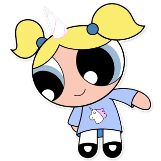 🦄 Bubbles Powerpuff Girls cartone animato, unicorno, ragazza, carino, animato telegram sticker