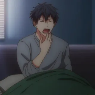 😑 anime, cartoon, yawning, sleepy, male telegram sticker