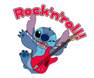 🎸 Stitch Rock'n'roll! Cartone animato, Alieno, Chitarra, Musica, Carino telegram sticker