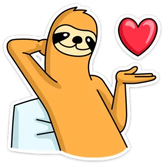 ❤️ bicho-preguiça, coração, amor, fofo, animal, desenho animado whatsapp sticker