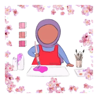 🎨 art, painting, artist, hijab, muslim, woman, flowers, artwork telegram sticker