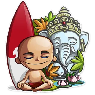 🇮🇩 yoga, meditation, ganesha, surfboard, cartoon telegram sticker