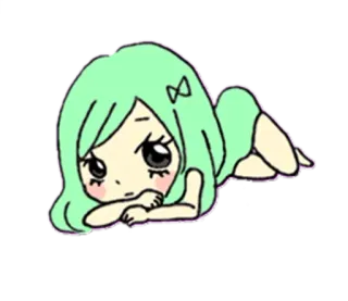 🙁 süß, Anime, Mädchen, Chibi, grüne Haare telegram sticker