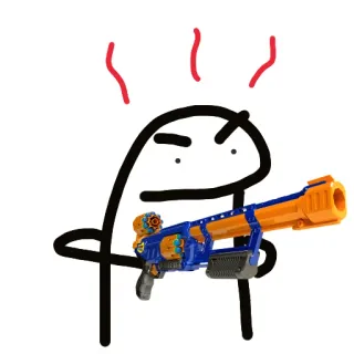 😡 stick figure, toy gun, nerf gun, anger, cartoon, florkofcows whatsapp sticker