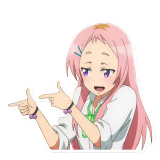 😏 Anime, Dziewczyna, Wskazywanie, Zadowolony, Postać, Różowe włosy telegram sticker