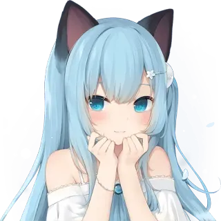 🤔 Anime, Catgirl, Blaue Haare, Süß, Kawaii, Manga, Illustration telegram sticker