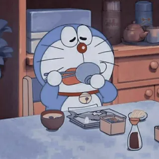 💖 Doraemon Doraemon, Anime, Gato, Desenho animado, Comendo, Comida, Mesa telegram sticker