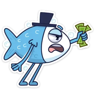 😠 pesce, cartone animato, soldi, cilindro, ricco telegram sticker