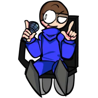 ⬅️ cartoon, character, microphone, blue, sitting, chair telegram sticker
