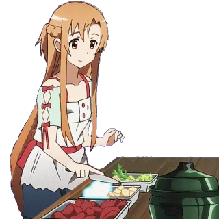 🥘 Asuna Sword Art Online anime, girl, cooking, sword art online, asuna, character, kitchen telegram sticker
