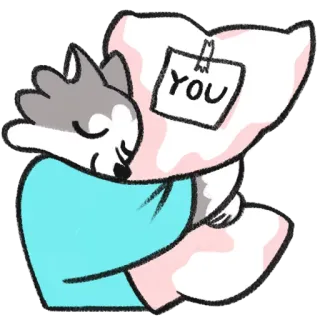 😙 YOU lindo, dormir, perro, almohada, amor, tú, abrazo telegram sticker
