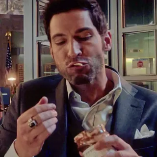 🍟 Lucifer Morningstar Lucifer đàn ông, ăn, veston, Lucifer, Lucifer Morningstar telegram sticker