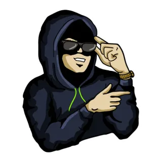 🥸 sudadera con capucha, gafas de sol, señalando, dibujos animados, personaje telegram sticker