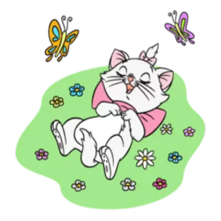 🏄 Marie The Aristocats gato, gatito, Marie, Los Aristogatos, Disney, dibujos animados, lindo, flores, mariposas telegram sticker