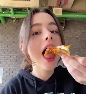 🌸 comida, comendo, mulher, retrato, selfie, garota telegram sticker