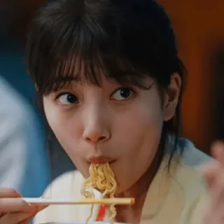 😟 woman, eating, noodles, food, chopsticks, asian telegram sticker
