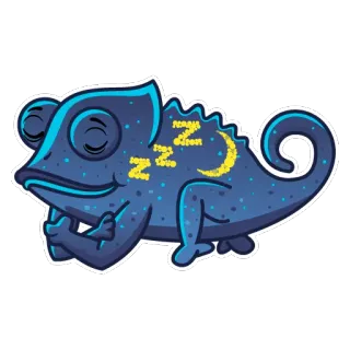 😴 zzz 카멜레온, 졸린, 밤, zzz, 달, 파충류 telegram sticker