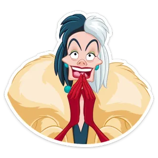 🤩 Cruella de Vil 101 Dalmatians Cruella, Disney, villano, perro, dálmatas whatsapp sticker