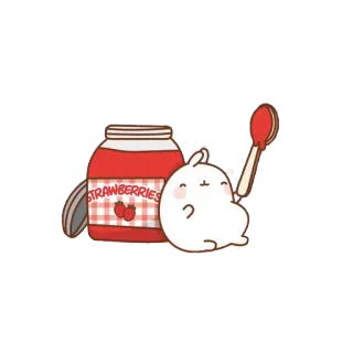 🍓 STRAWBERRIES strawberry, jar, spoon, fruit, cute, molang telegram sticker