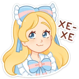 😃 Xe-Xe Anime, Desenho animado, Menina, Cabelo loiro, Laço, Vestido, Fofa telegram sticker