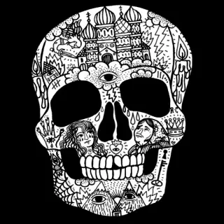 💀 caveira, desenho, arte, assustador, preto e branco telegram sticker
