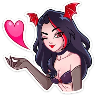 😘 만화, 여자, 사랑, 하트, 박쥐 날개, 판타지, 스티커 telegram sticker