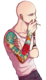 🚬 мужчина, тату, курение, сигарета, майка, лысый whatsapp sticker
