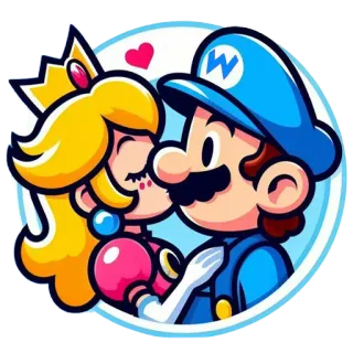 😚 Mario 碧姬公主, 瓦里奥, 马里奥兄弟, 电子游戏, 亲吻, 爱 telegram sticker